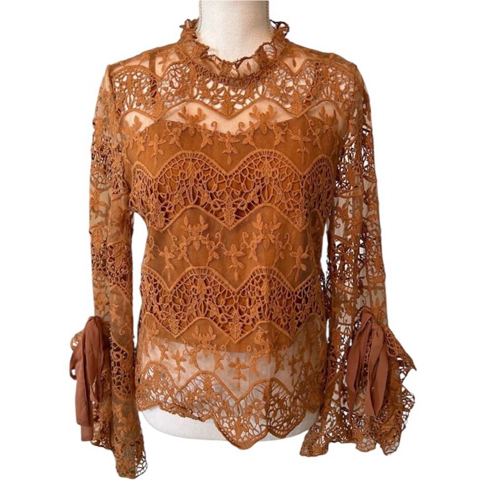 Chic Lace Blouse in Amber / Warm Brown - M